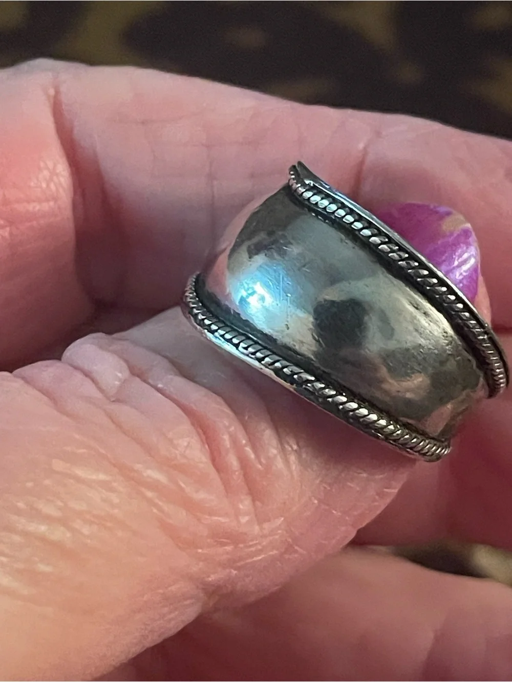 Sterling Silver Rope-Edge Wide Band Ring - Silver 925  NF Thailand Sz 8.5